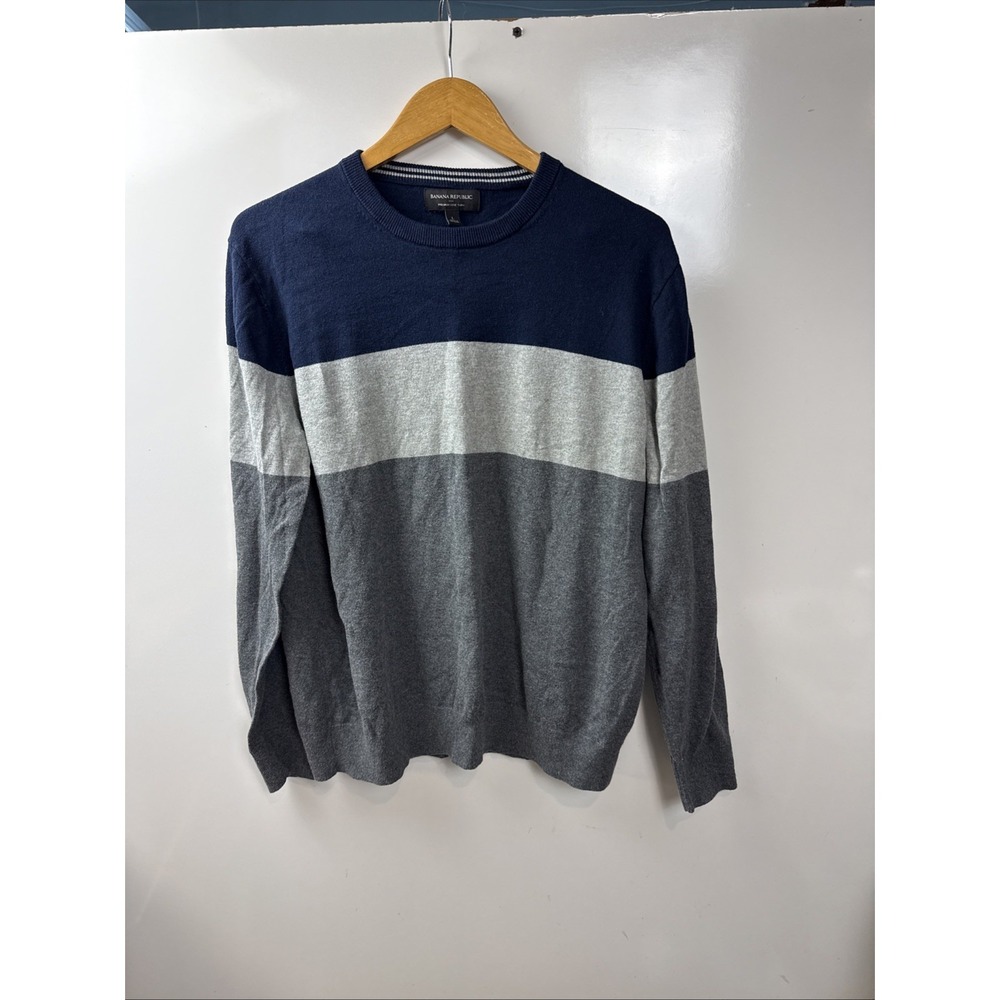 BANANA REPUBLIC Mens PREMIUM LUXE YARN Colorblock Crew Neck Sweater Large